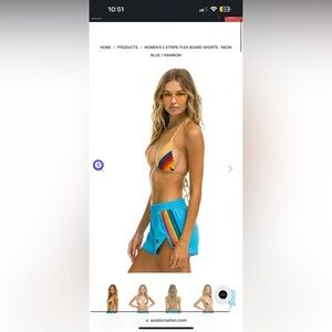 Aviator Nation Women’s 5 stripe flex board shorts - neon blue // rainbow